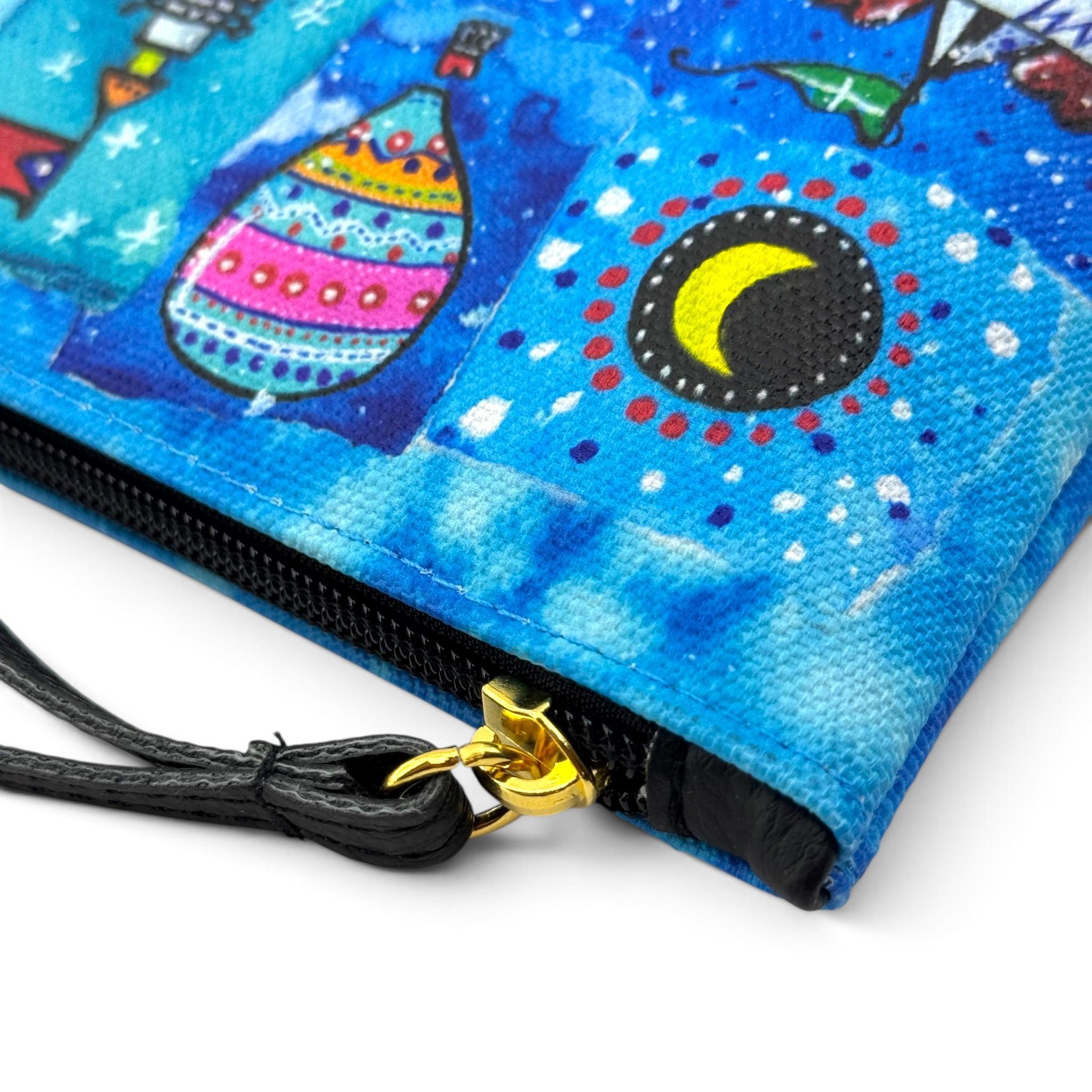 Bag Lab Canvas pochette 27x20 finalino cursore anello manico ecopelle Ago Allover Bag Lab Canvas pochette 27x20 finalino cursore anello manico ecopelle Ago Allover